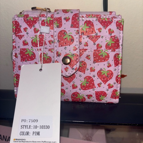 Handbags - Pink Strawberry Print Snap Wallet